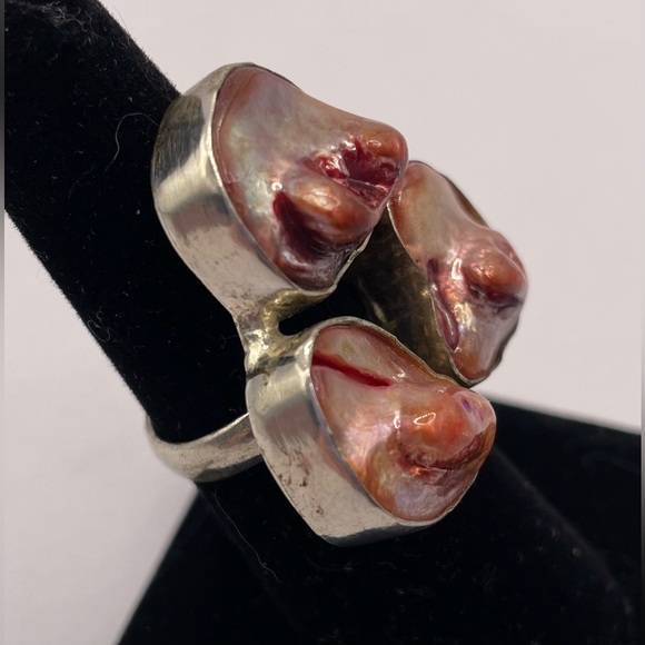 Artisan Sterling 925 Pink Blister Pearl Shell Ring Size 6.75 - Picture 1 of 13
